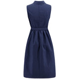 NDGDA Vestido con cinturón para Mujer, Sexy, sin Mangas, con Lazo, para Verano, Playa, Botones