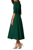 ilovgirl Vestido de Cóctel de Las Mujeres Elegante Profundo Cuello V Alta Cintura Vintage Midi Swing Vestido (M, Verde)