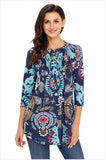 Arctic Cubic Manga 3/4 Sin Cuello Henley Neck Botones Delantera Fruncido Frunces Plisado Blouse Blusón Blusa Camisero Camiseta Camisa Camiseta Playera Peplum Sobrefalda Top