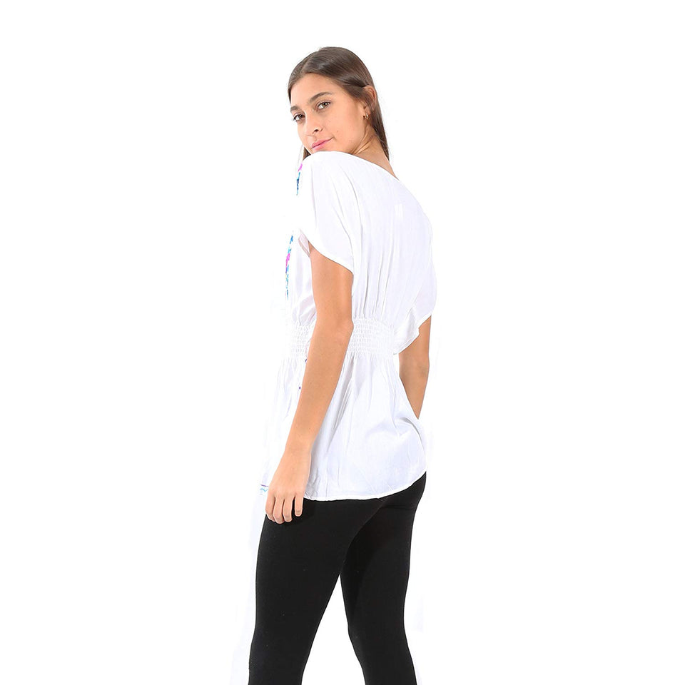 Village Venture Blusa Kaftan Bordado Floral en Escote-Primavera/Verano Mod 20165k