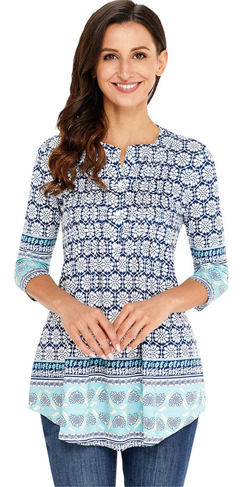 Arctic Cubic Manga 3/4 Sin Cuello Henley Neck Botones Delantera Fruncido Frunces Plisado Blouse Blusón Blusa Camisero Camiseta Camisa Camiseta Playera Peplum Sobrefalda Top