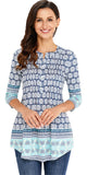 Arctic Cubic Manga 3/4 Sin Cuello Henley Neck Botones Delantera Fruncido Frunces Plisado Blouse Blusón Blusa Camisero Camiseta Camisa Camiseta Playera Peplum Sobrefalda Top