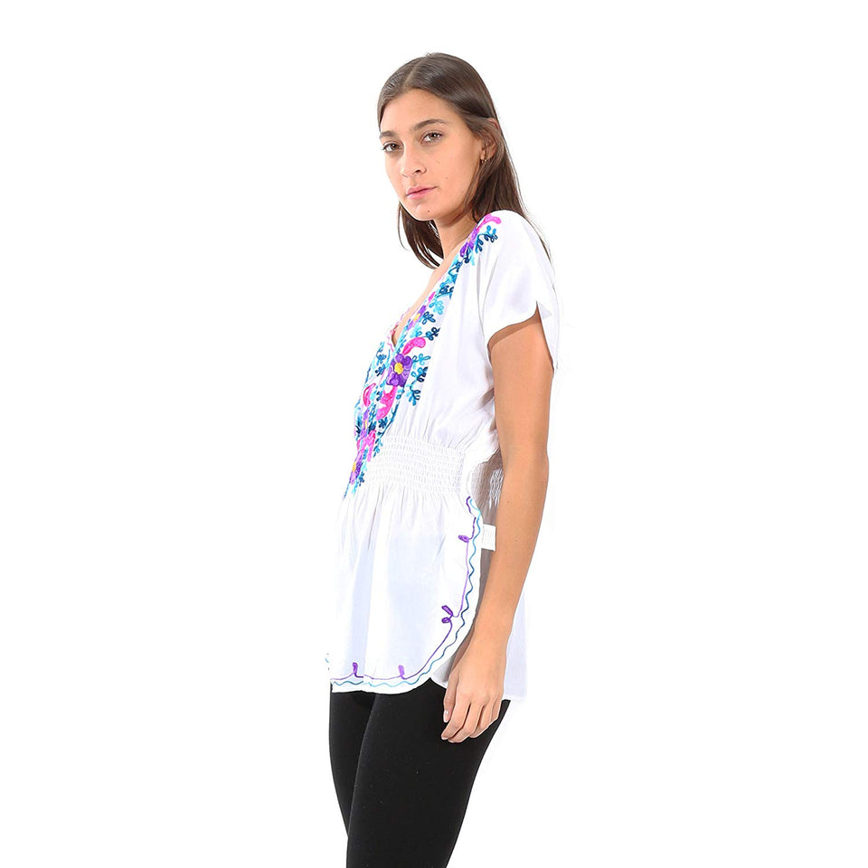 Village Venture Blusa Kaftan Bordado Floral en Escote-Primavera/Verano Mod 20165k