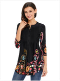 Arctic Cubic Manga 3/4 Sin Cuello Henley Neck Botones Delantera Fruncido Frunces Plisado Blouse Blusón Blusa Camisero Camiseta Camisa Camiseta Playera Peplum Sobrefalda Top