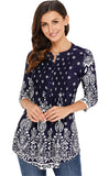Arctic Cubic Manga 3/4 Sin Cuello Henley Neck Botones Delantera Fruncido Frunces Plisado Blouse Blusón Blusa Camisero Camiseta Camisa Camiseta Playera Peplum Sobrefalda Top