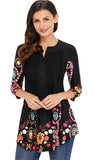 Arctic Cubic Manga 3/4 Sin Cuello Henley Neck Botones Delantera Fruncido Frunces Plisado Blouse Blusón Blusa Camisero Camiseta Camisa Camiseta Playera Peplum Sobrefalda Top