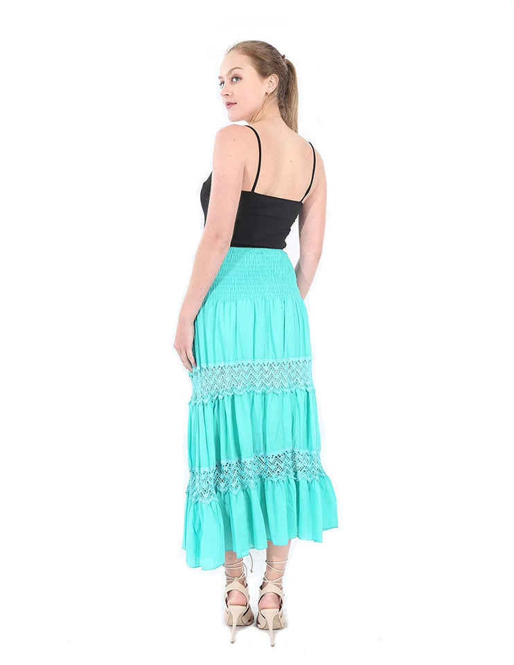 B07CZ3Z7KT Falda Larga con Bordados Crochet- Village Venture-Fresco-(Verde,Unitalla) Mod 1031