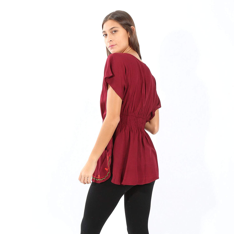 Village Venture Blusa Kaftan Bordado Floral en Escote-Primavera/Verano Mod 20165k