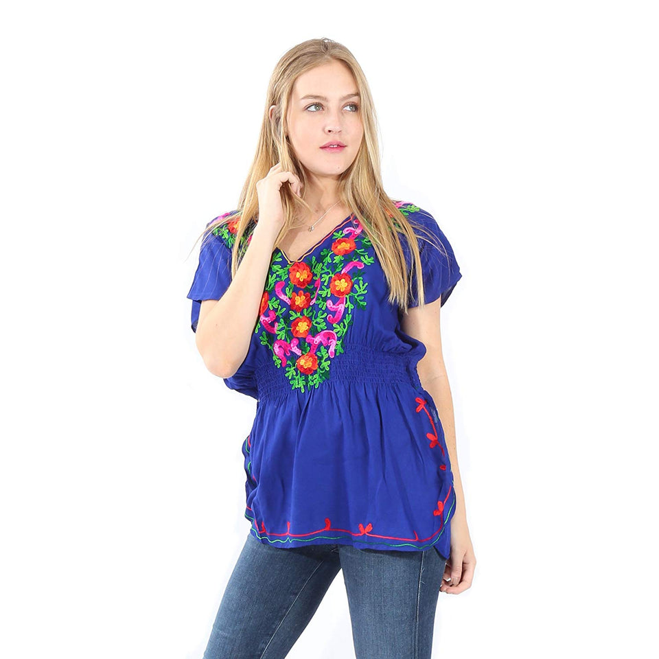 Village Venture Blusa Kaftan Bordado Floral en Escote-Primavera/Verano Mod 20165k
