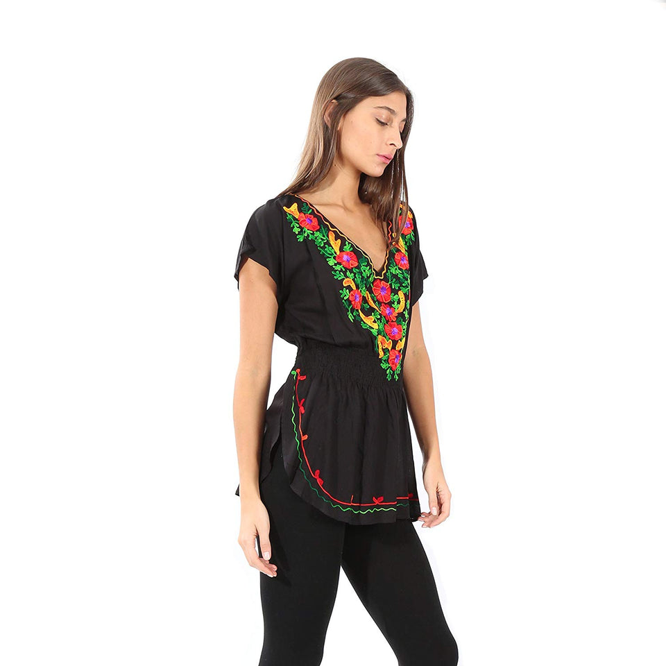 Village Venture Blusa Kaftan Bordado Floral en Escote-Primavera/Verano Mod 20165k