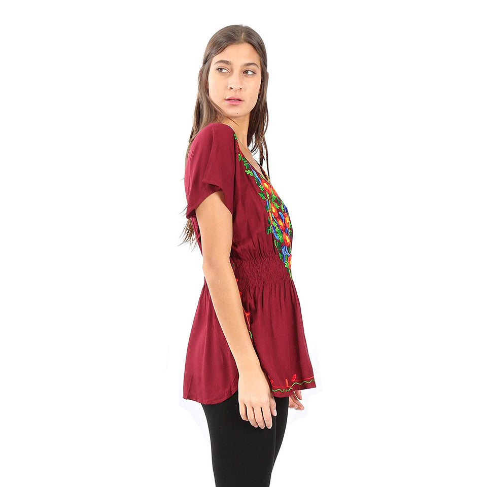 Village Venture Blusa Kaftan Bordado Floral en Escote-Primavera/Verano Mod 20165k