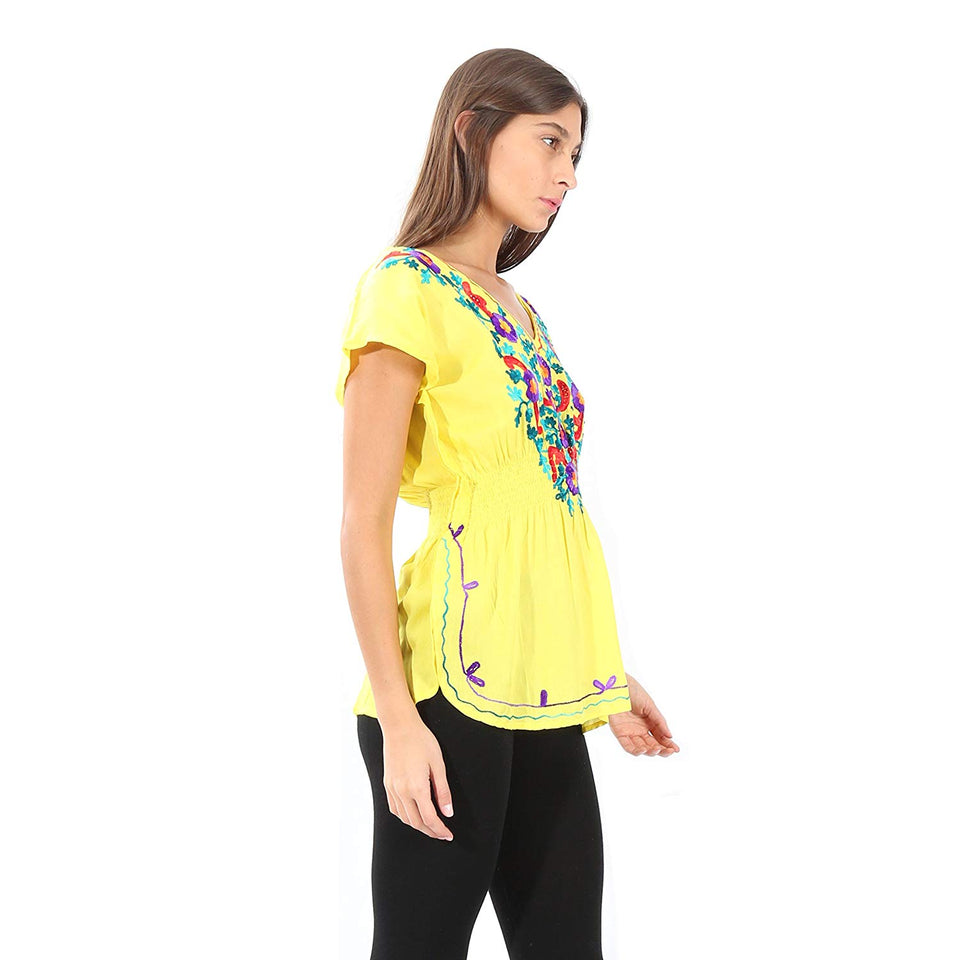 Village Venture Blusa Kaftan Bordado Floral en Escote-Primavera/Verano Mod 20165k