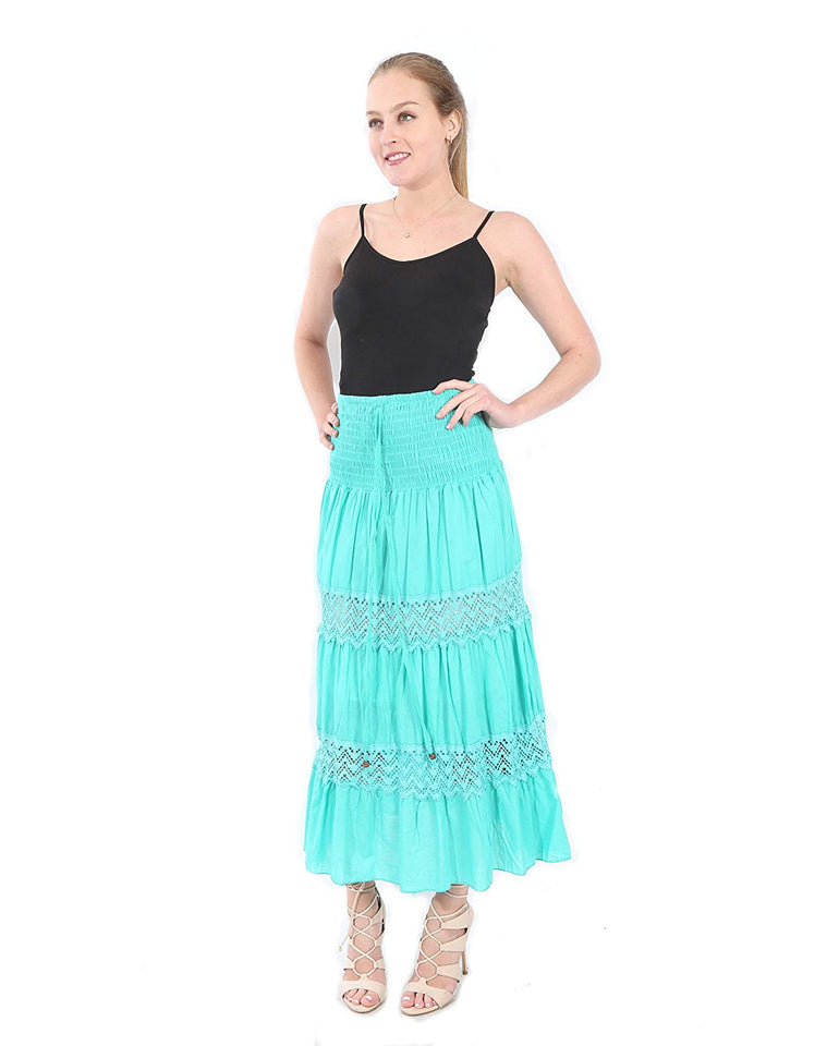 B07CZ3Z7KT Falda Larga con Bordados Crochet- Village Venture-Fresco-(Verde,Unitalla) Mod 1031