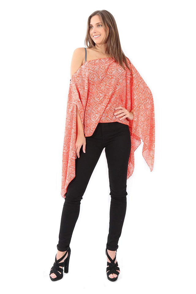 Village Venture Poncho Estampado de Tela Semi Translucida con Botones Unitalla-Mod 2780