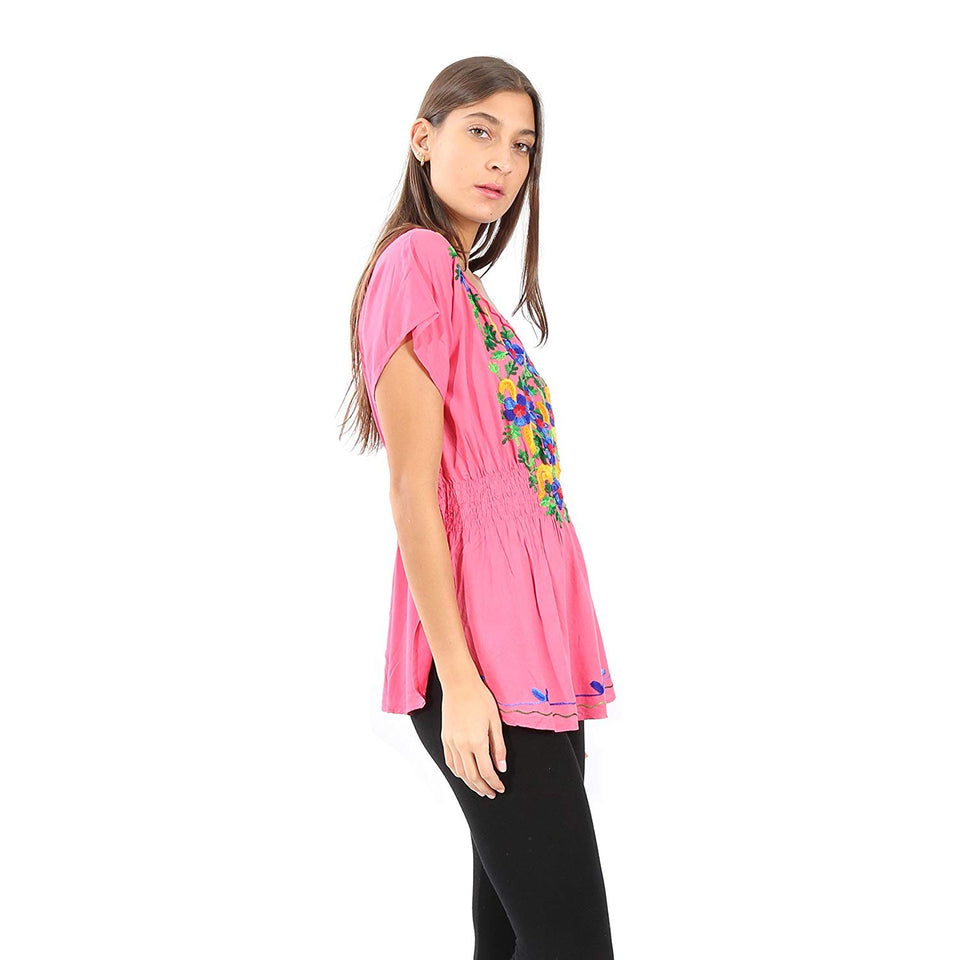 Village Venture Blusa Kaftan Bordado Floral en Escote-Primavera/Verano Mod 20165k