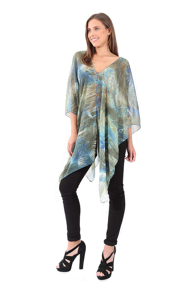 Village Venture Poncho Estampado de Tela Semi Translucida con Botones Unitalla-Mod 2780