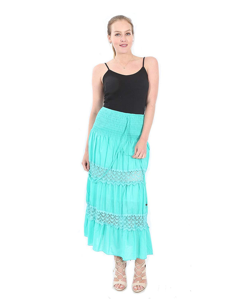 B07CZ3Z7KT Falda Larga con Bordados Crochet- Village Venture-Fresco-(Verde,Unitalla) Mod 1031