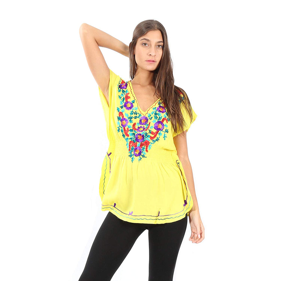 Village Venture Blusa Kaftan Bordado Floral en Escote-Primavera/Verano Mod 20165k