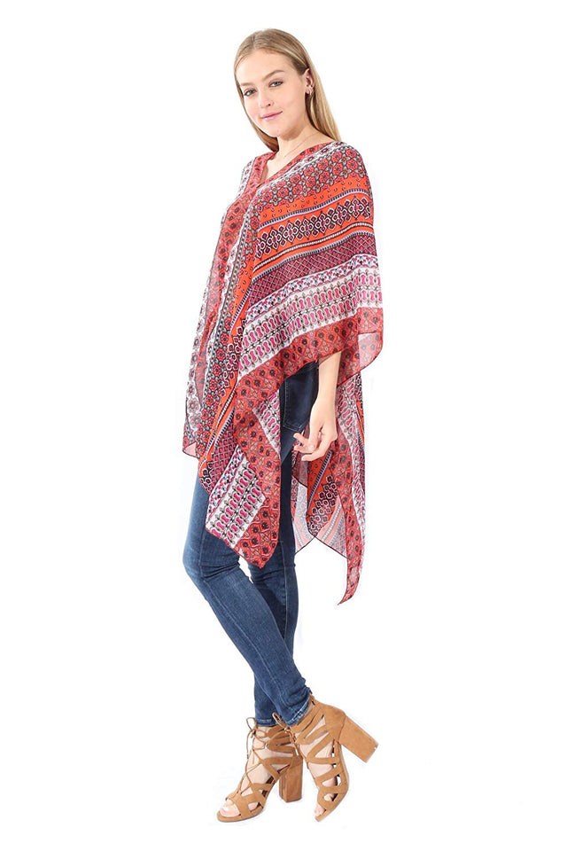 Village Venture Poncho Estampado de Tela Semi Translucida con Botones Unitalla-Mod 2780